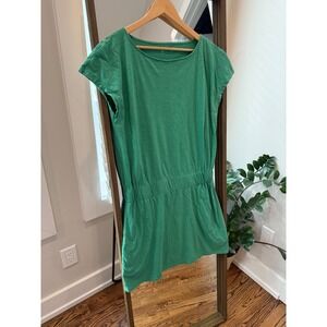 Garnet Hill Green T Shirt Dress Drop Waist Pockets 12 Cap Sleeve Classic Cotton